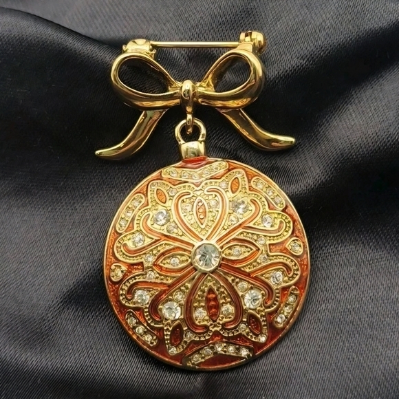 Monet Jewelry - Monet Goldtone and Red Brooch with Crystal Accents